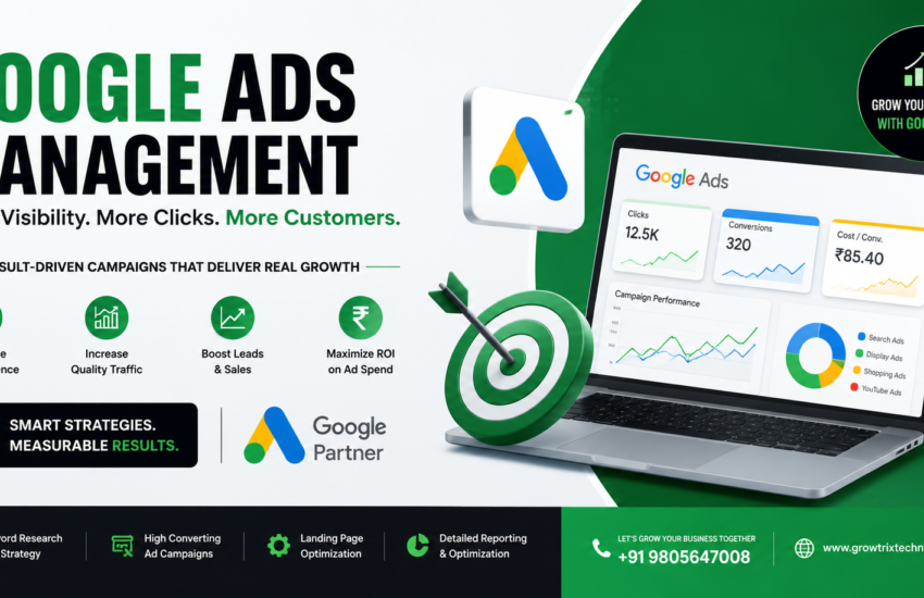 Google Ads management services by Growtrix Technologies for targeted campaigns, lead generation, and business growth.